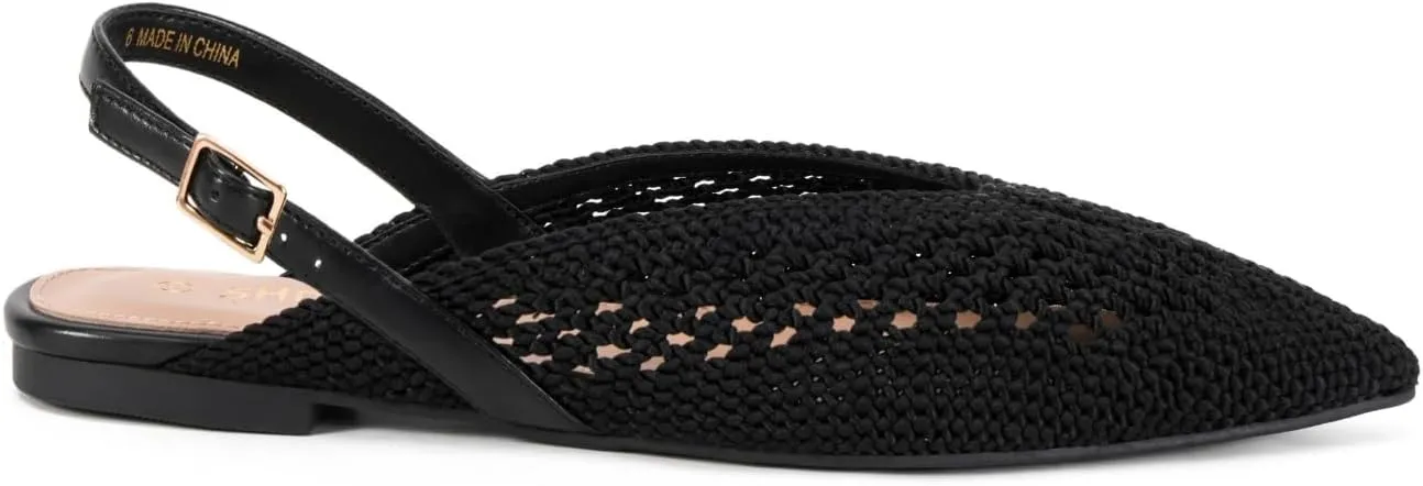 Women's Knit Pointed Toe Slingback Flats - Adjustable Buckle Ballet Flats, Dressy and Comfortable