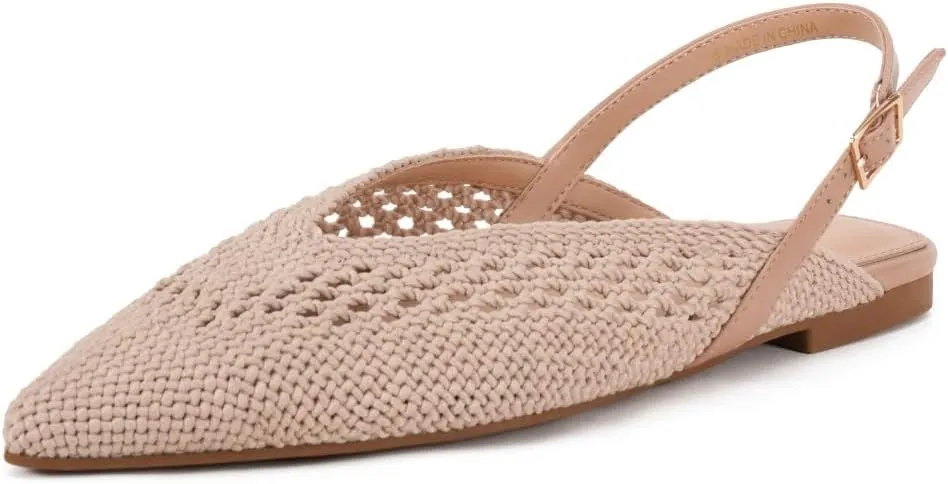 Women's Knit Pointed Toe Slingback Flats - Adjustable Buckle Ballet Flats, Dressy and Comfortable
