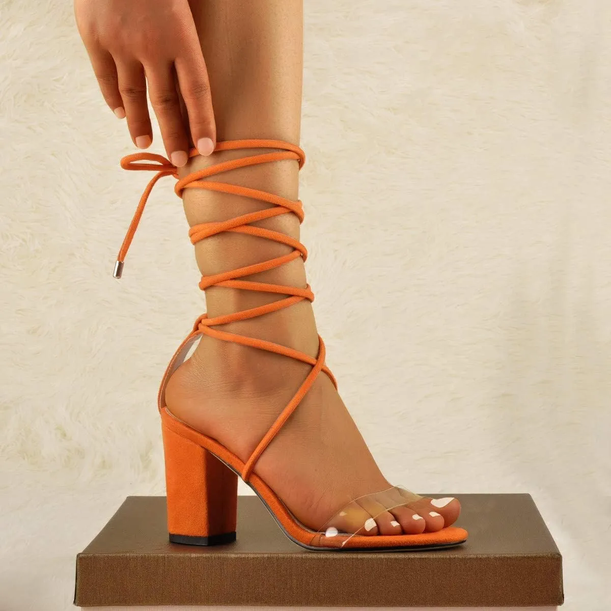 Women's Lace Up Chunky Low Heel Gladiator Sandals