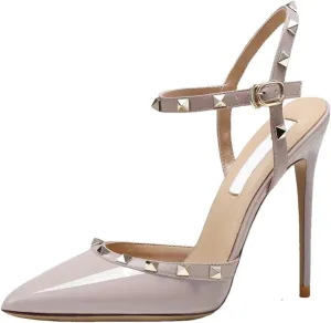 Women's Leather Ankle Sandals, Rivet Heels Summer Casual