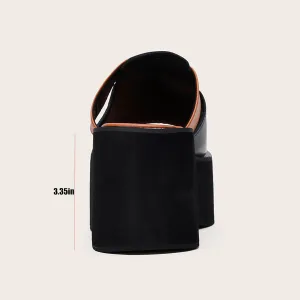 Women's Leather Colorblock Round Open Toe Platform Slide Sandals Slip-On Comfortable Non-Slip Chunky Wedge Arch Support Walking Slippers Summer Outdoor Beach Sandals