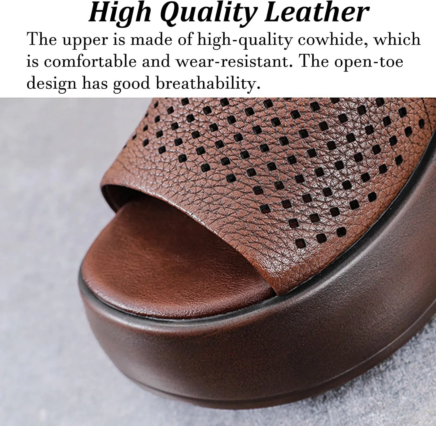Women's Leather Hollow Platform High Top Sandals Open Toe Non-Slip Back Zipper Gladiator Sandals Summer Outdoor Casual Roman Beach Sandals