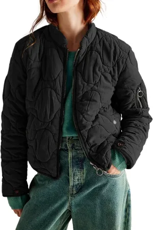 Women's Lightweight Zip Up Outerwear Coat Quilted Jacket Warm Down Puffer Jacket With Pockets