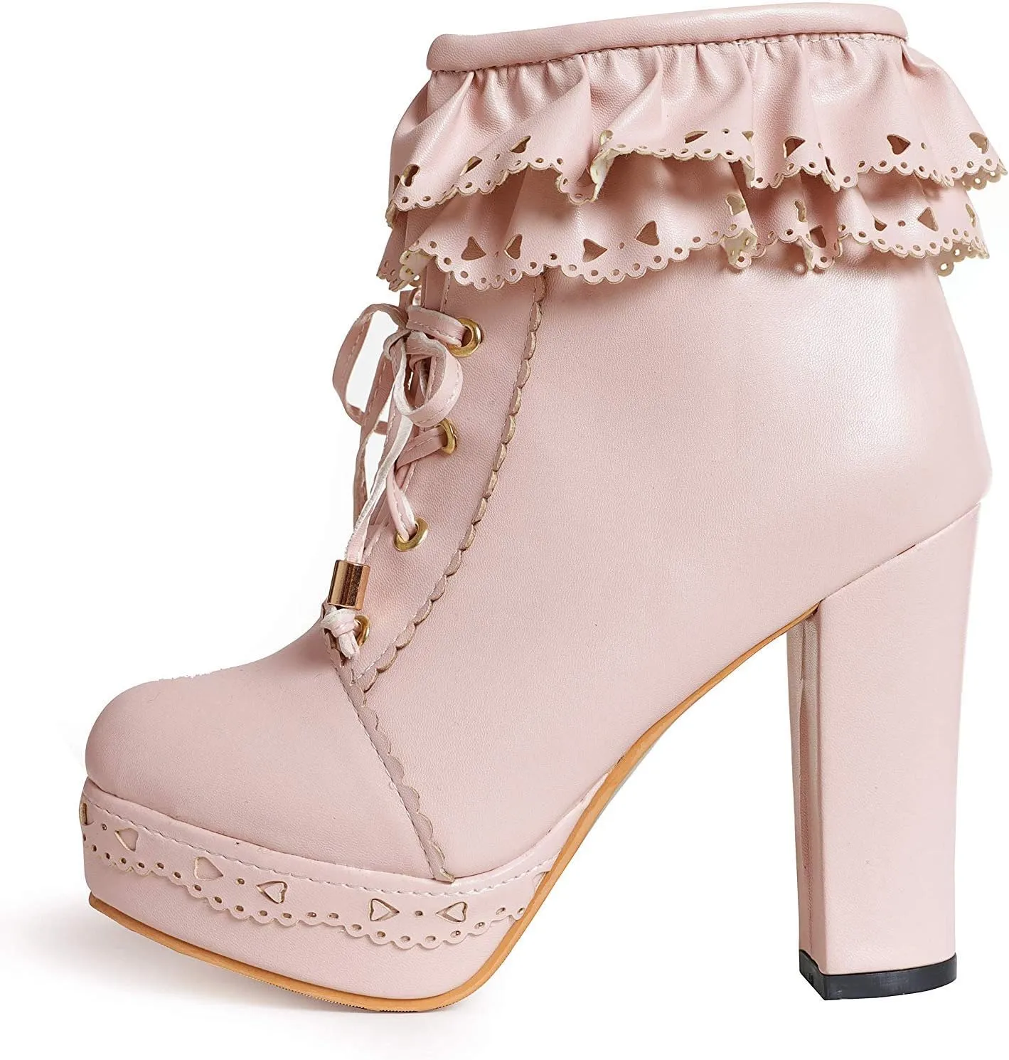 Womens Lolita Platform Lace Up Chunky High Heel Boots Zip Up