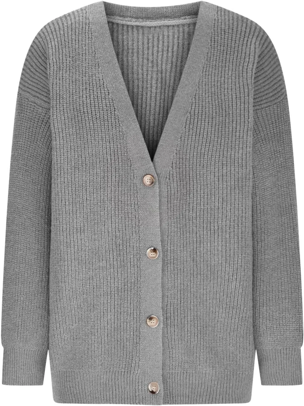 Women's Long Sleeve Cable Knit Cardigan Button Down Loose Outwear Open Front Trendy V Neck Sweater
