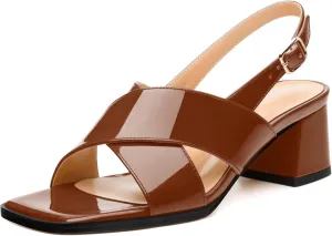 Women's Low Chunky Heel Sandals, Square Toe Slingback with Adjustable Buckle, Solid Color Heels for Weddings, Parties and Daily Wear, Fashion Sandals for Women