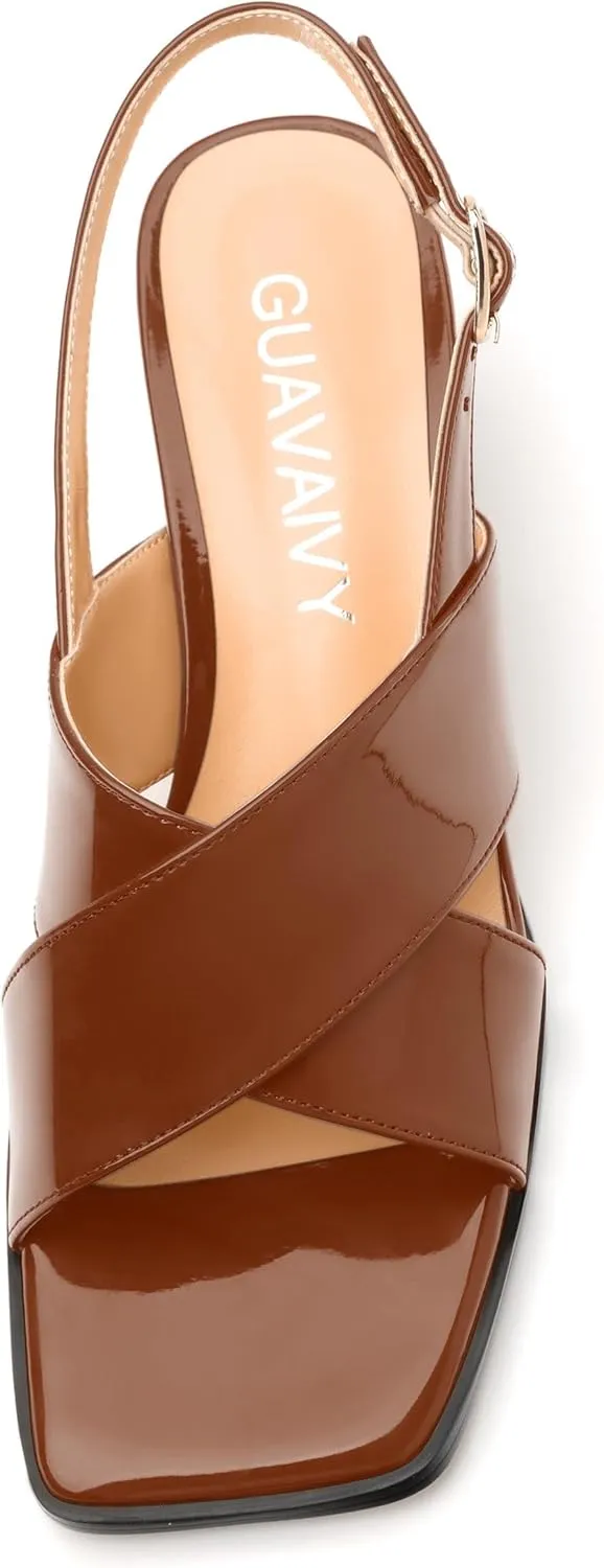 Women's Low Chunky Heel Sandals, Square Toe Slingback with Adjustable Buckle, Solid Color Heels for Weddings, Parties and Daily Wear, Fashion Sandals for Women
