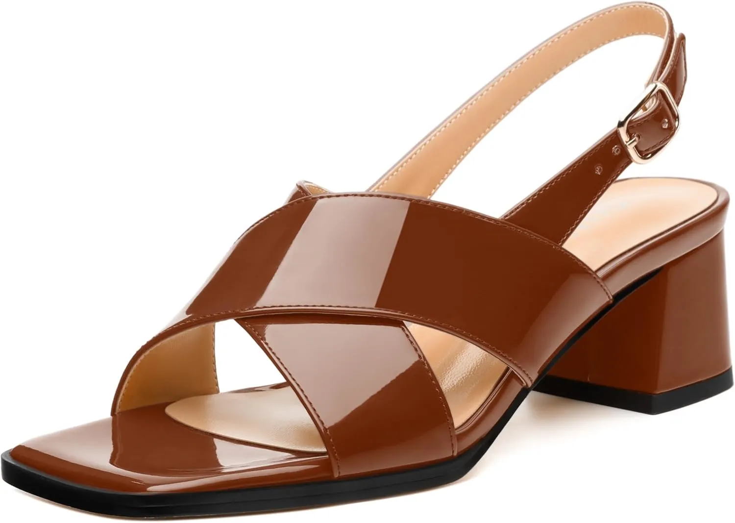 Women's Low Chunky Heel Sandals, Square Toe Slingback with Adjustable Buckle, Solid Color Heels for Weddings, Parties and Daily Wear, Fashion Sandals for Women