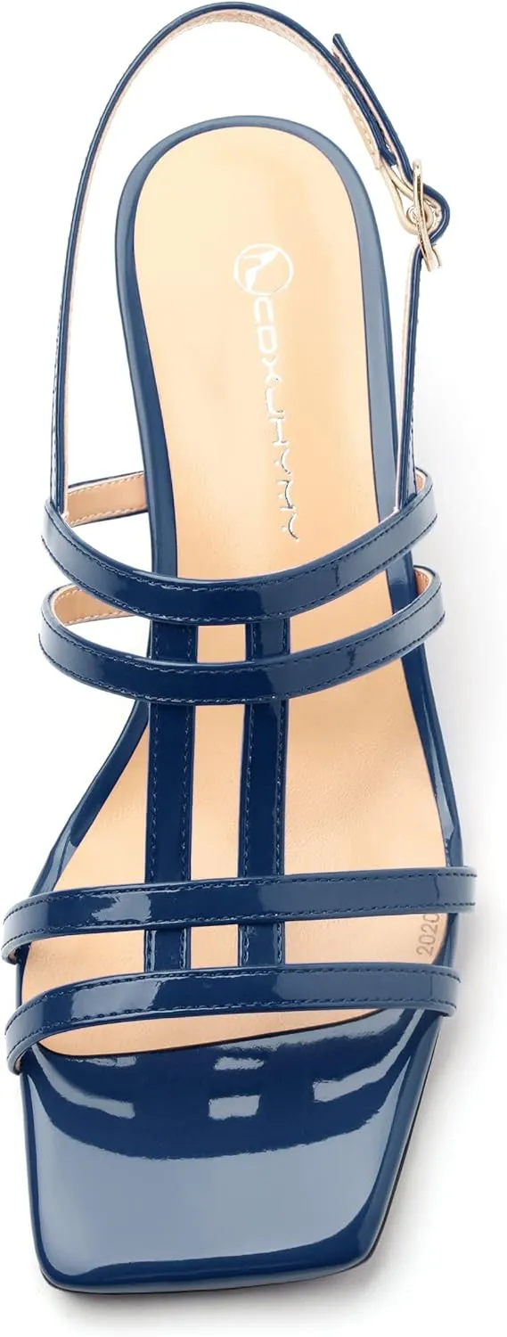 Women's Low Heels Strappy Sandals Square Open Toe Ankle Strap Low HeeL Sandals Comfort Dress Party Wedding Shoes 2"