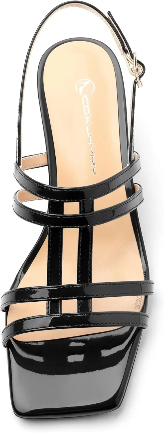 Women's Low Heels Strappy Sandals Square Open Toe Ankle Strap Low HeeL Sandals Comfort Dress Party Wedding Shoes 2"
