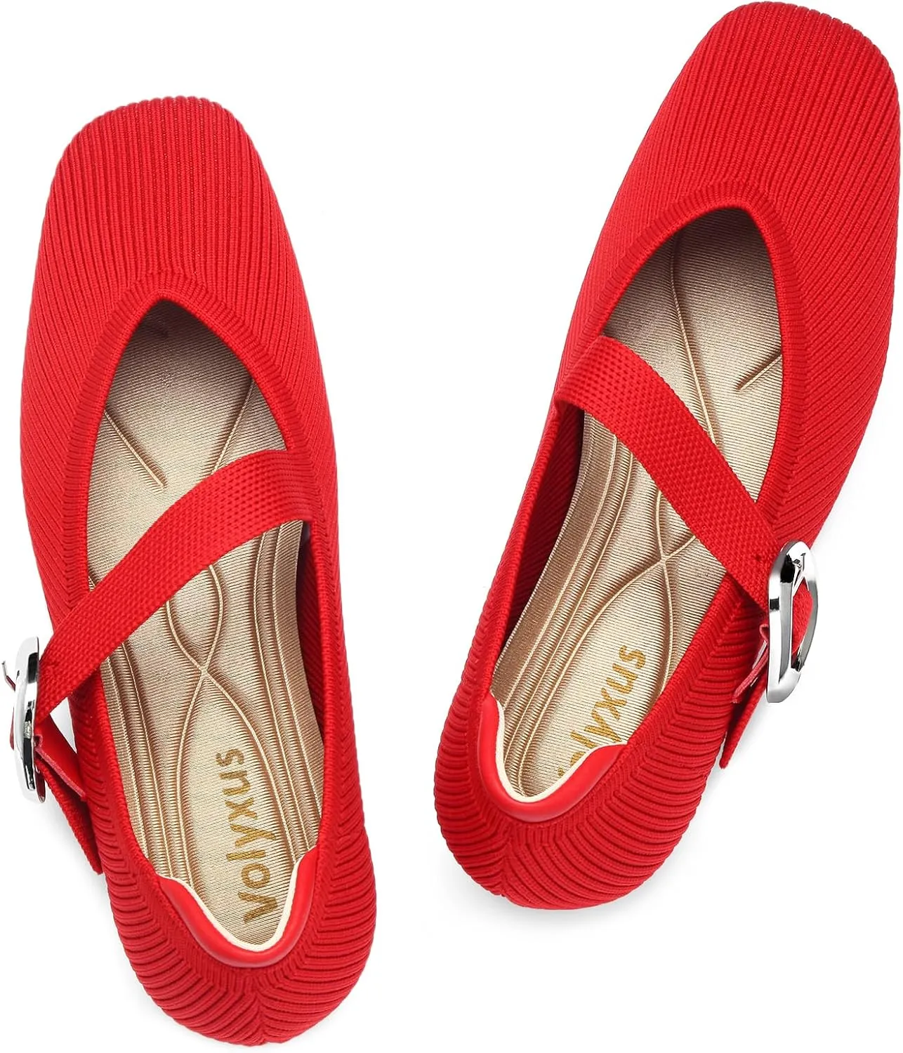Women's Mary Jane Flats Shoes Square Toe Ballet Flats Comfortable Dressy Knit Flats with Strap Slip On Washable Casual Office Shoes