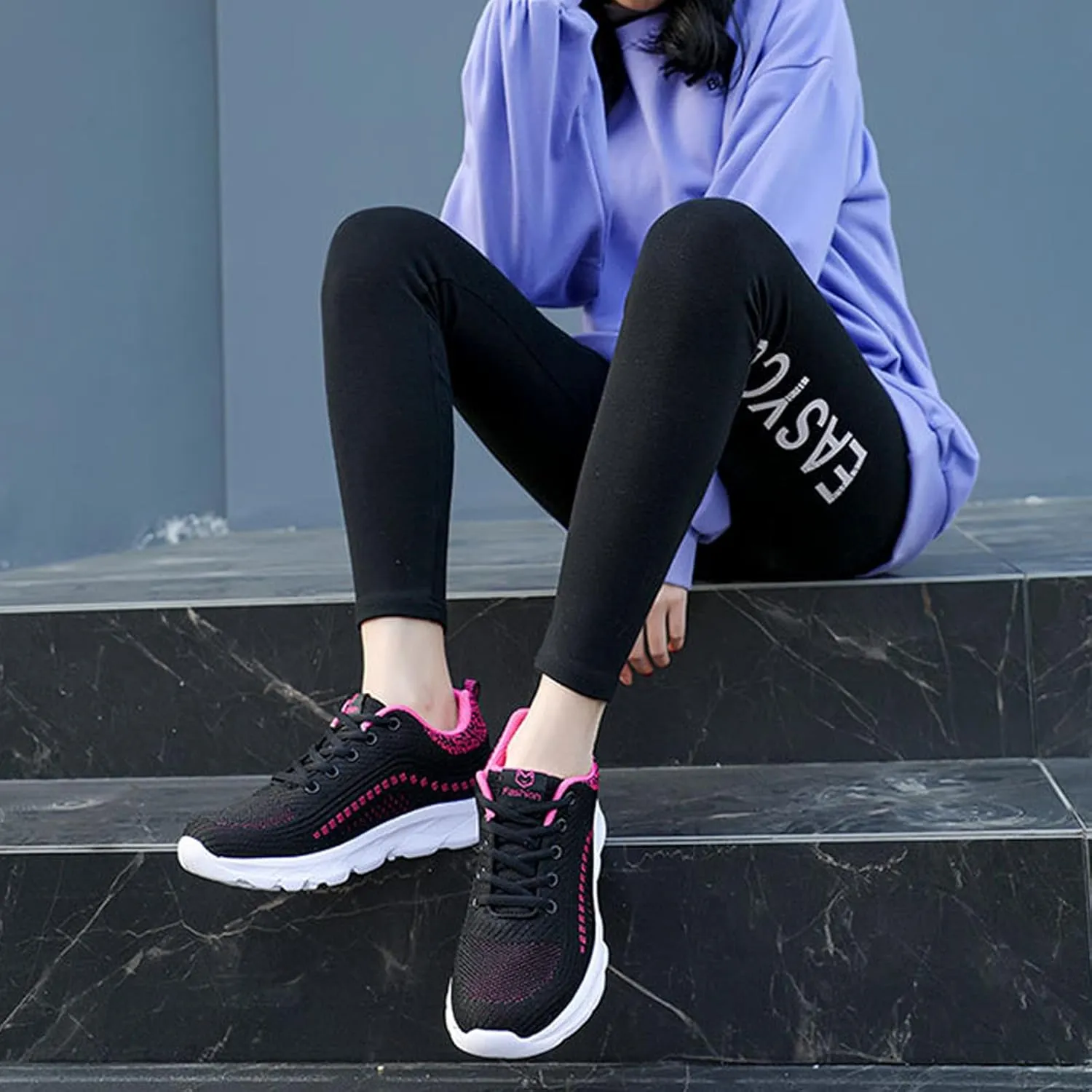 Women's Mesh Lace up Lightweight Running Sneakers Comfortable Breathable Non-Slip Soft Sole Casual Walking Sports Shoes Work Gym Trekking Tennis Sneakers