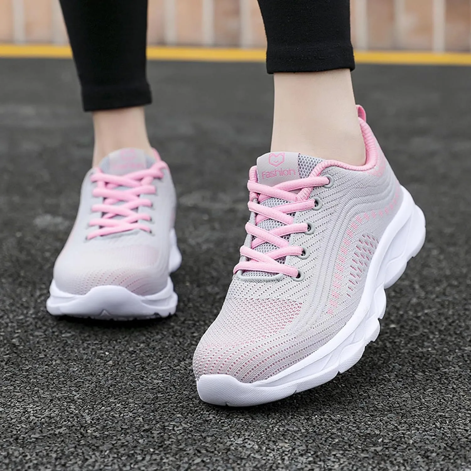 Women's Mesh Lace up Lightweight Running Sneakers Comfortable Breathable Non-Slip Soft Sole Casual Walking Sports Shoes Work Gym Trekking Tennis Sneakers