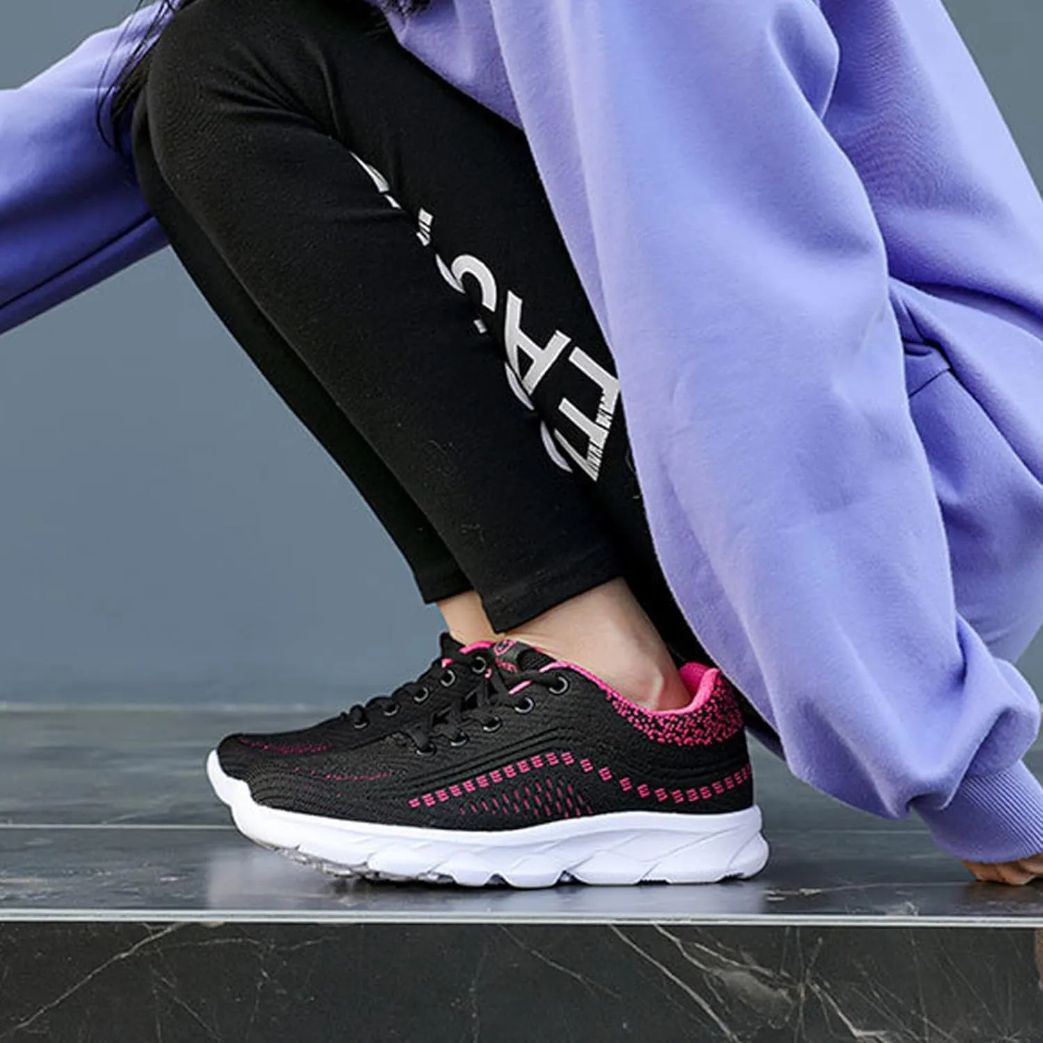 Women's Mesh Lace up Lightweight Running Sneakers Comfortable Breathable Non-Slip Soft Sole Casual Walking Sports Shoes Work Gym Trekking Tennis Sneakers