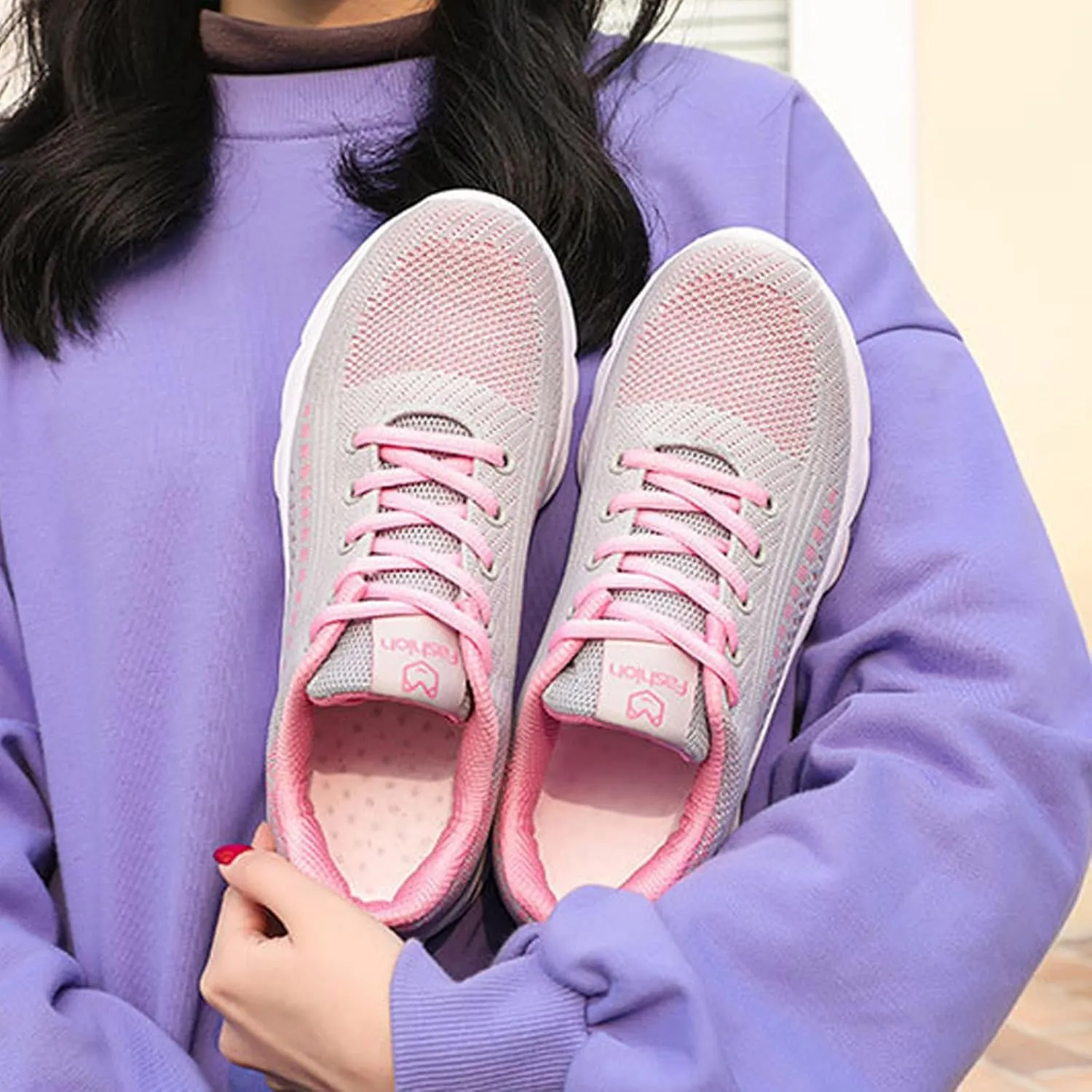 Women's Mesh Lace up Lightweight Running Sneakers Comfortable Breathable Non-Slip Soft Sole Casual Walking Sports Shoes Work Gym Trekking Tennis Sneakers