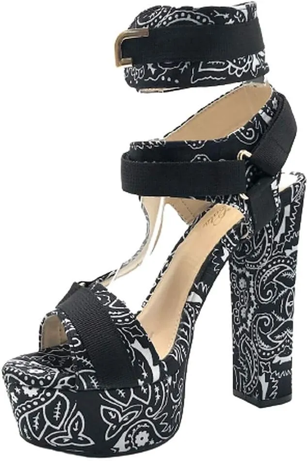 Women's Open Toe Strappy Chunky Platform High Heel Sandals