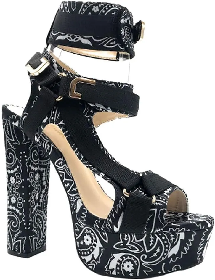 Women's Open Toe Strappy Chunky Platform High Heel Sandals