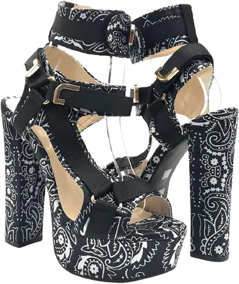 Women's Open Toe Strappy Chunky Platform High Heel Sandals