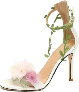 Women's Pink Chiffon Flower High Heels Sandals, Lace Up Summer Wedding Banquet