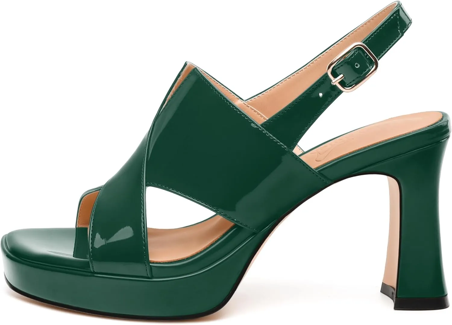 Womens Platform Ankle Strap Sandals, Square Toe Chunky Heel Leather Insole Sandals for Women, Block Heel Strappy Sandals with Buckle 3.3"