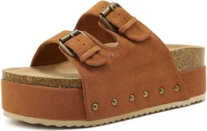 Women's Platform Cork Slides Dual Buckled Straps Clogs Slip On Flatform Sandals for Women Clogs