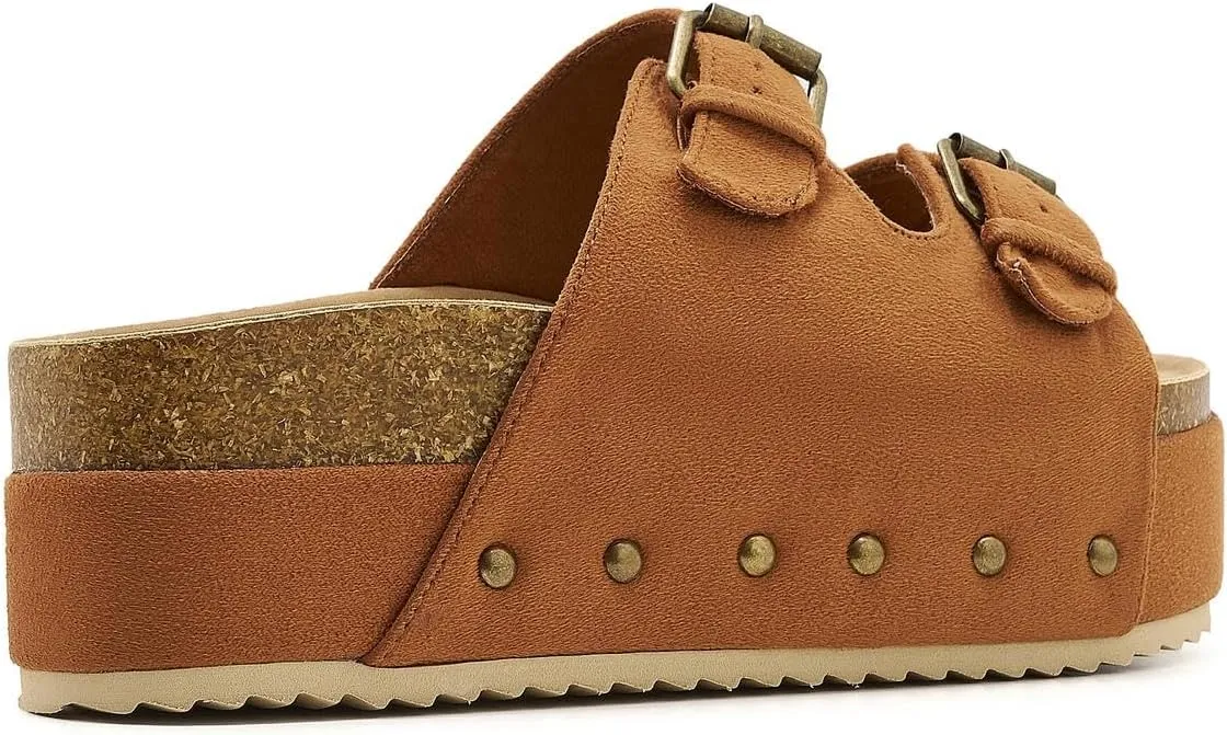 Women's Platform Cork Slides Dual Buckled Straps Clogs Slip On Flatform Sandals for Women Clogs