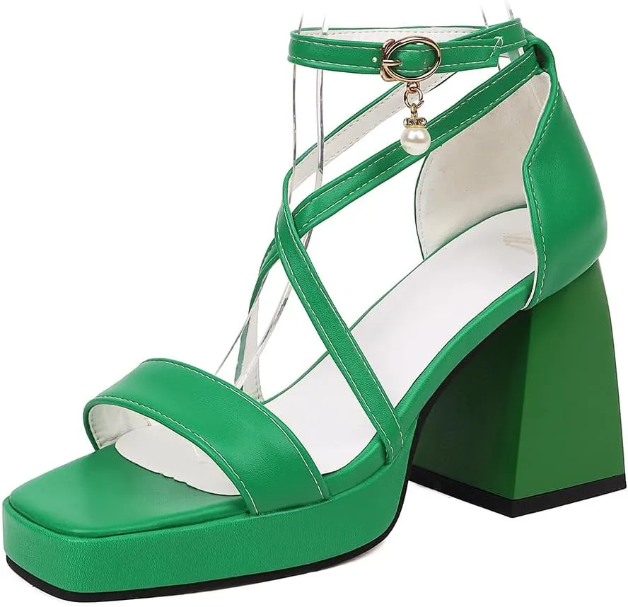 Womens Platform Heels for Women Chunky High Square Heels Sandals Ankle Strap Buckles Dress Sandals