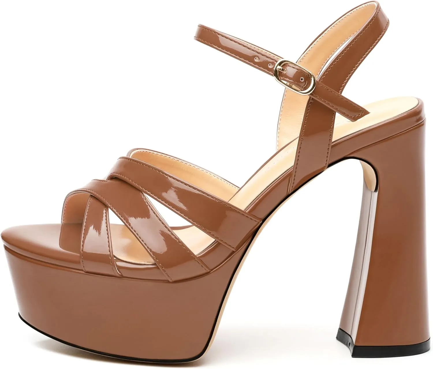 Women's Platform High Heels Sandals Round Open Toe Strappy Pumps Lace Up Dress Party Summer Shoes4.7''