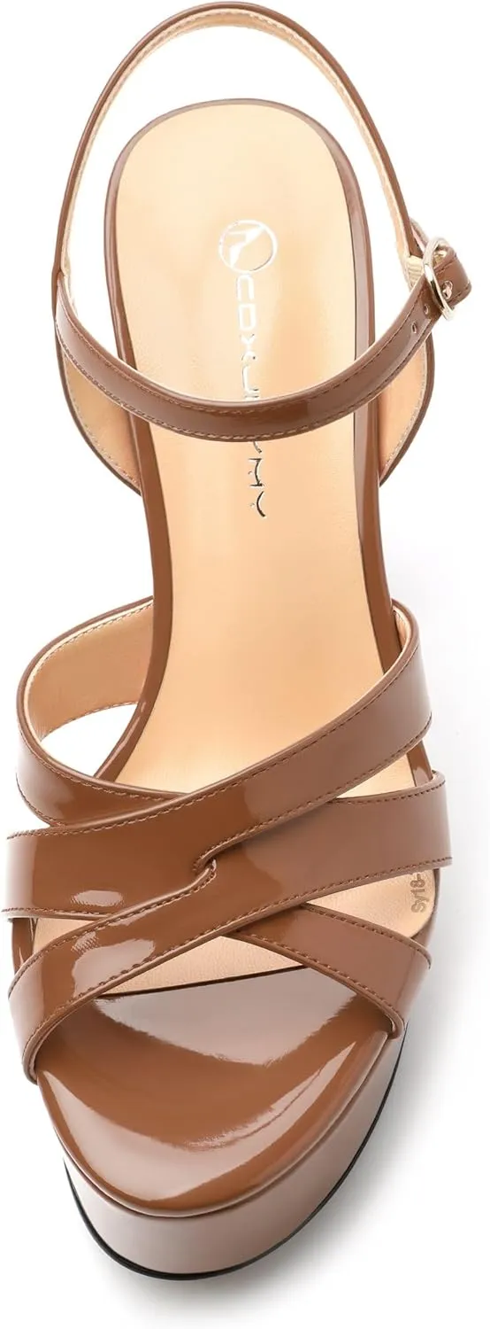 Women's Platform High Heels Sandals Round Open Toe Strappy Pumps Lace Up Dress Party Summer Shoes4.7''