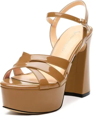 Women's Platform High Heels Sandals Round Open Toe Strappy Pumps Lace Up Dress Party Summer Shoes4.7''