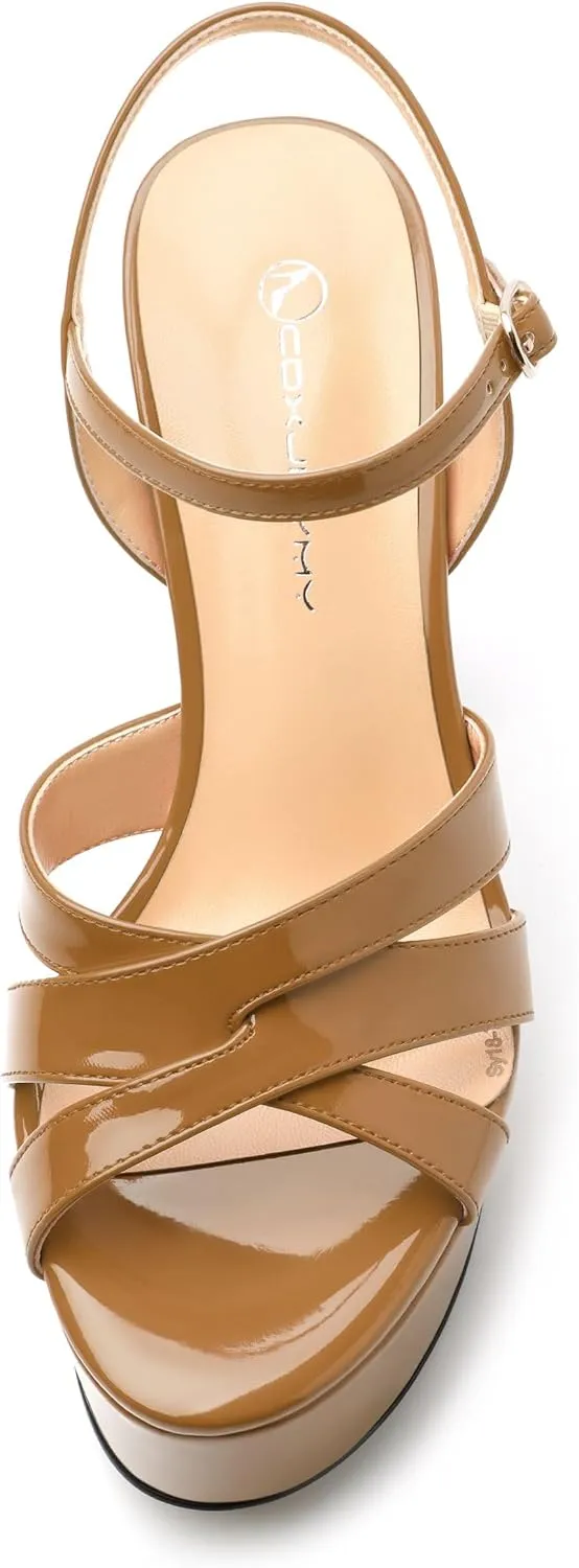 Women's Platform High Heels Sandals Round Open Toe Strappy Pumps Lace Up Dress Party Summer Shoes4.7''