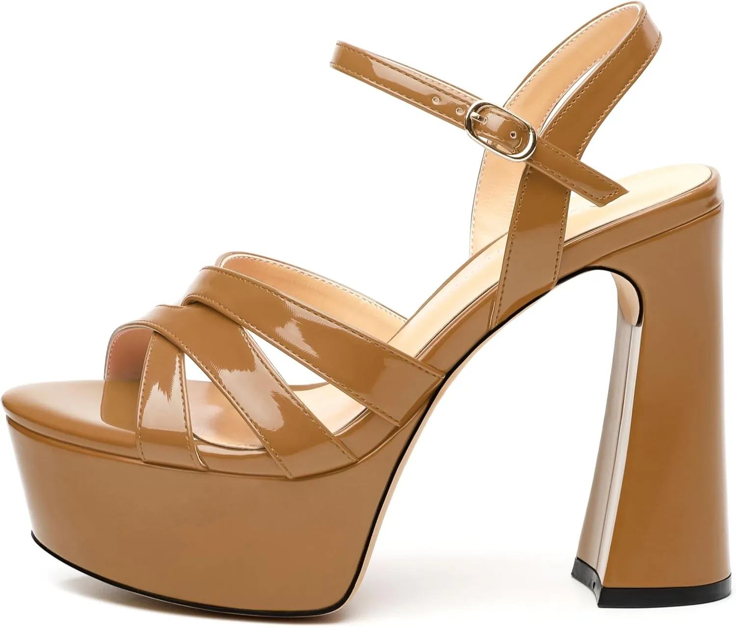 Women's Platform High Heels Sandals Round Open Toe Strappy Pumps Lace Up Dress Party Summer Shoes4.7''