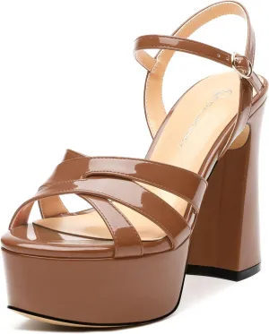 Women's Platform High Heels Sandals Round Open Toe Strappy Pumps Lace Up Dress Party Summer Shoes4.7''