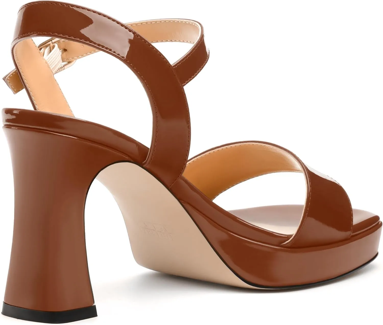 Womens Platform Sandals, Chunky High Heel Sqaure Teo Sandals, Open Toe Comfort Dress Sandals for Women, Ankle Strap Buckle Patent Sandals