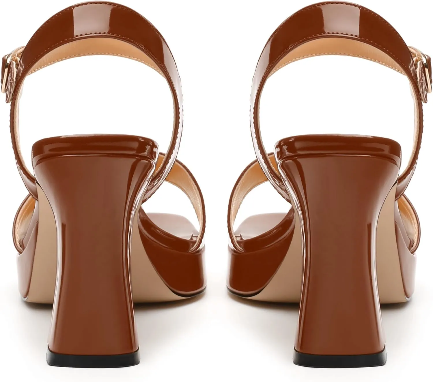 Womens Platform Sandals, Chunky High Heel Sqaure Teo Sandals, Open Toe Comfort Dress Sandals for Women, Ankle Strap Buckle Patent Sandals