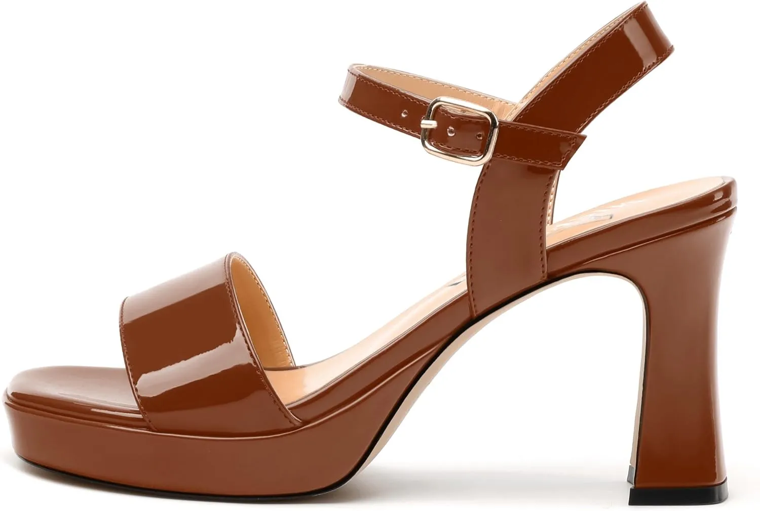 Womens Platform Sandals, Chunky High Heel Sqaure Teo Sandals, Open Toe Comfort Dress Sandals for Women, Ankle Strap Buckle Patent Sandals
