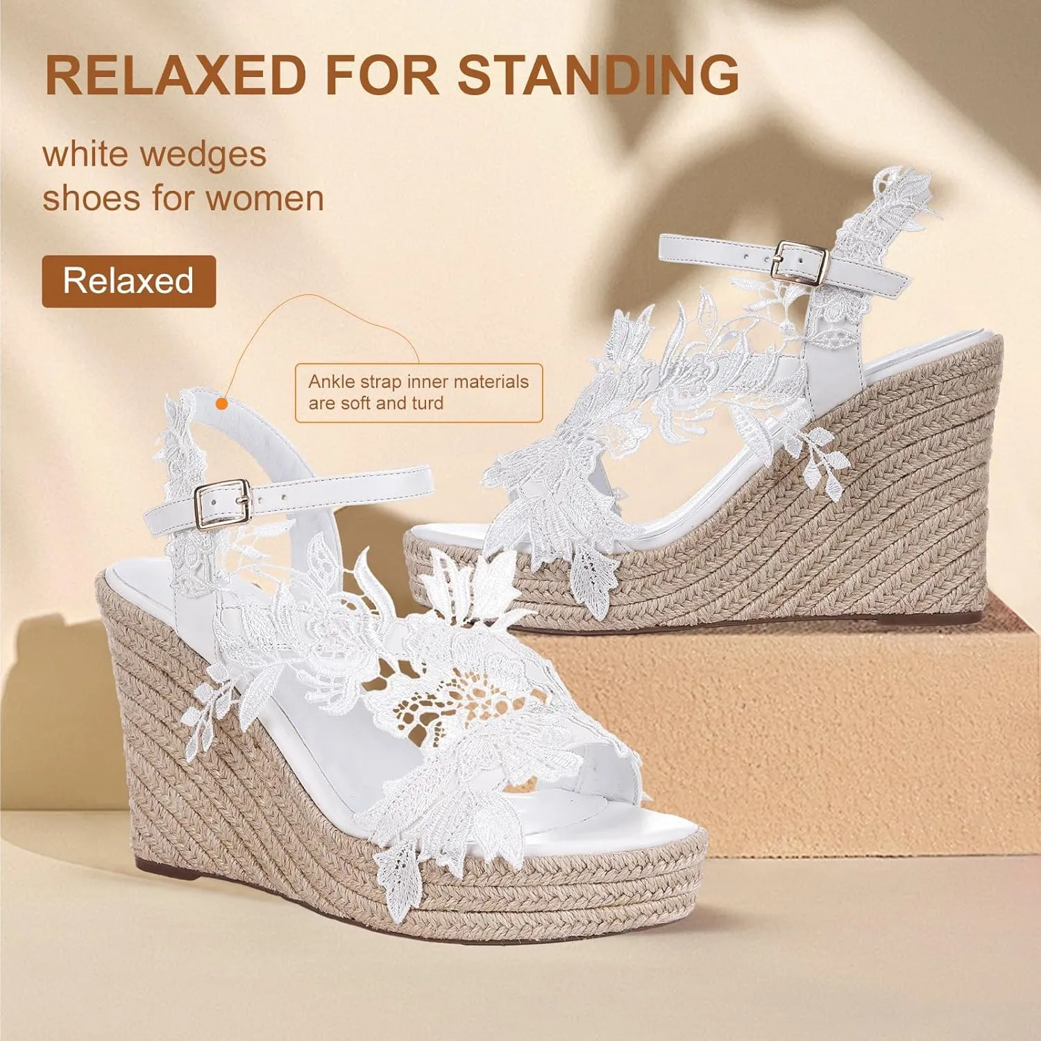Women's Platform Sandals Wedge Open Toe Ankle Strap lace Wedding Shoes Bridesmaid Shoes