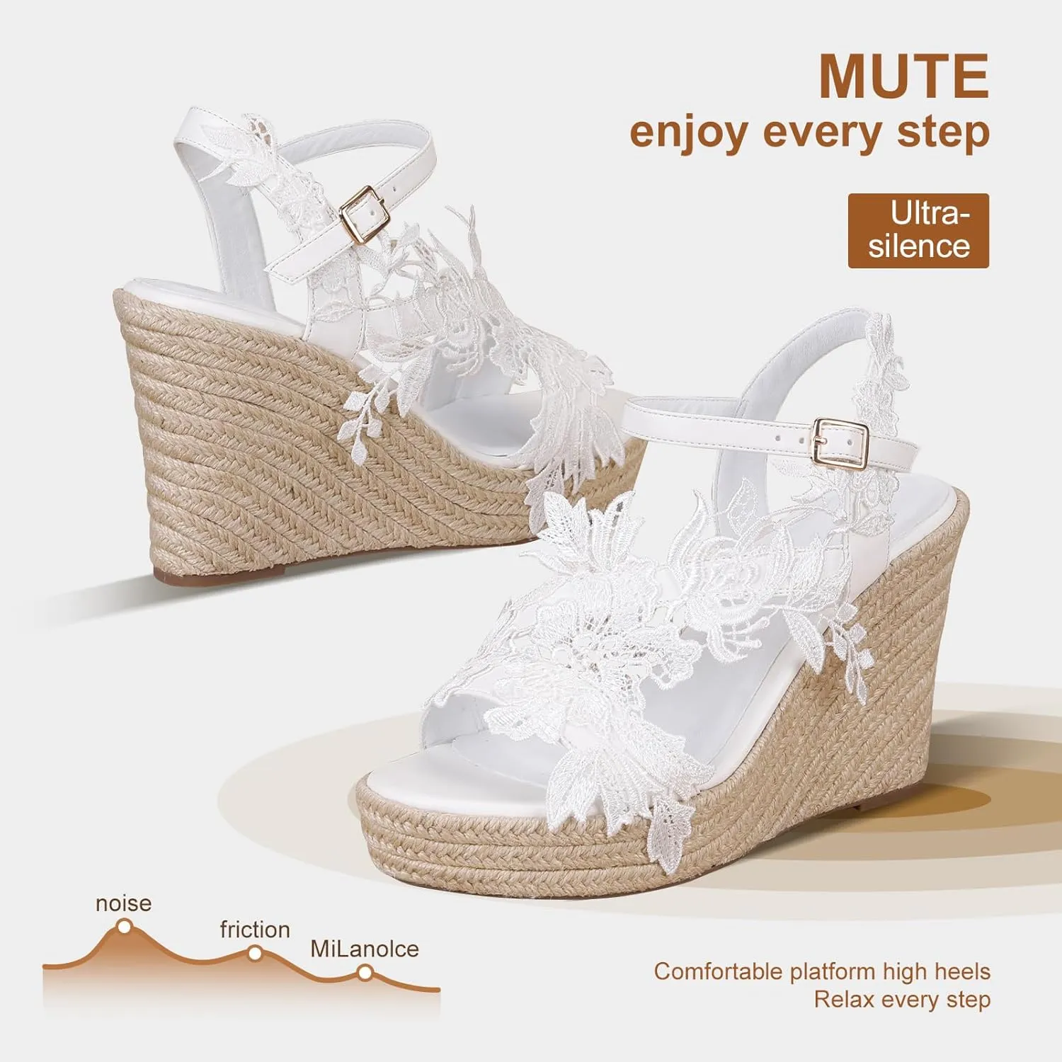Women's Platform Sandals Wedge Open Toe Ankle Strap lace Wedding Shoes Bridesmaid Shoes