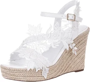 Women's Platform Sandals Wedge Open Toe Ankle Strap lace Wedding Shoes Bridesmaid Shoes
