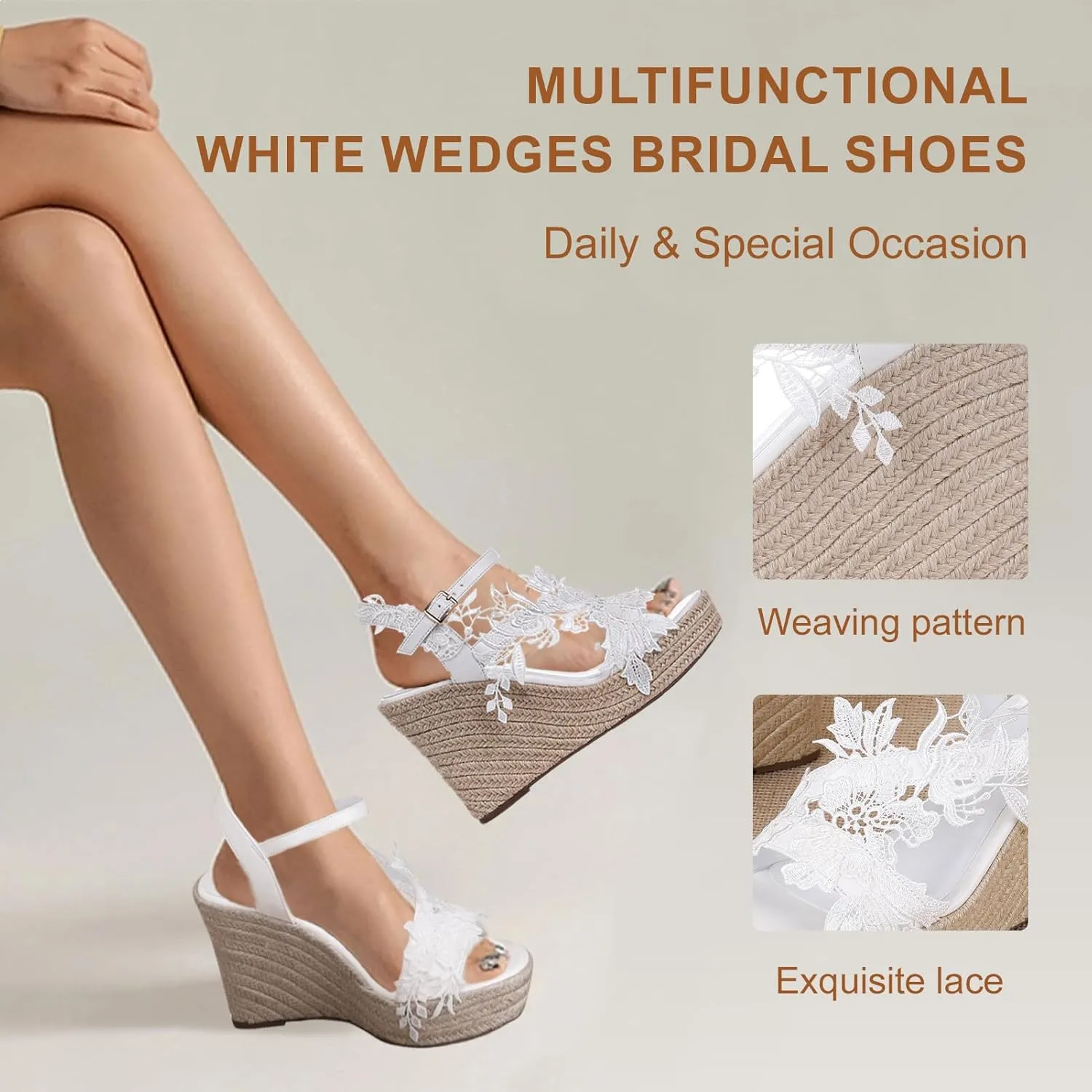Women's Platform Sandals Wedge Open Toe Ankle Strap lace Wedding Shoes Bridesmaid Shoes