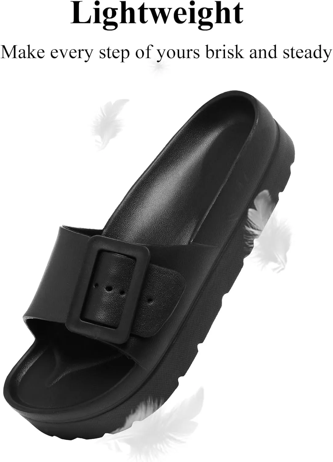 Womens Platform Sandals with Arch Support, Adjustable Buckle Beach Sandal Woman Comfort Lightweight Ultra Cushion EVA Slides