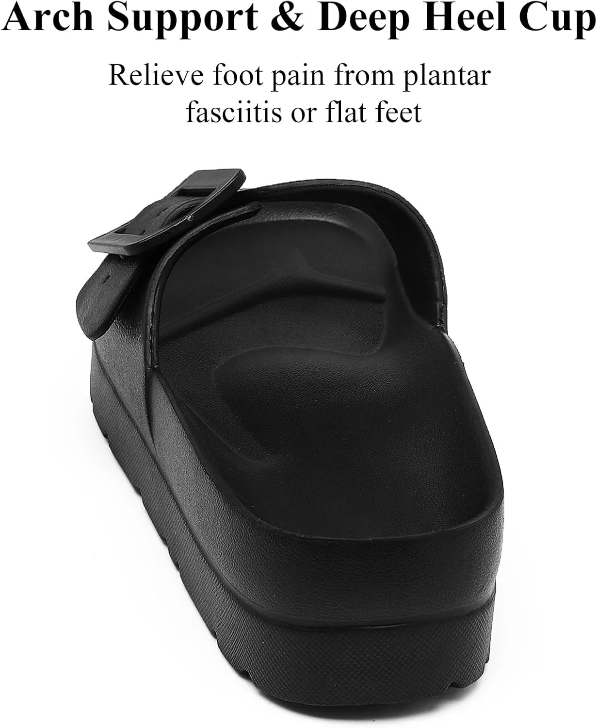 Womens Platform Sandals with Arch Support, Adjustable Buckle Beach Sandal Woman Comfort Lightweight Ultra Cushion EVA Slides