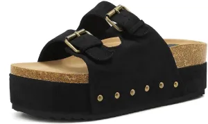 Women's Platform Slide Sandals Comfortable Cork Footbed Studded Clogs Adjustable Buckle Straps Open Toe Flatform Sandal Summer Slipper