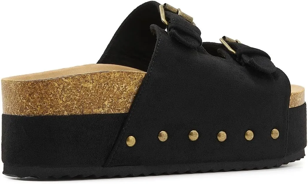 Women's Platform Slide Sandals Comfortable Cork Footbed Studded Clogs Adjustable Buckle Straps Open Toe Flatform Sandal Summer Slipper