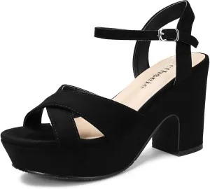 Women's Platform Wedges Heels Sandals Suede Block Chunky High Heel Ankle Strap Open Toe Comfortable Wedding Party Dress Pump Sandal