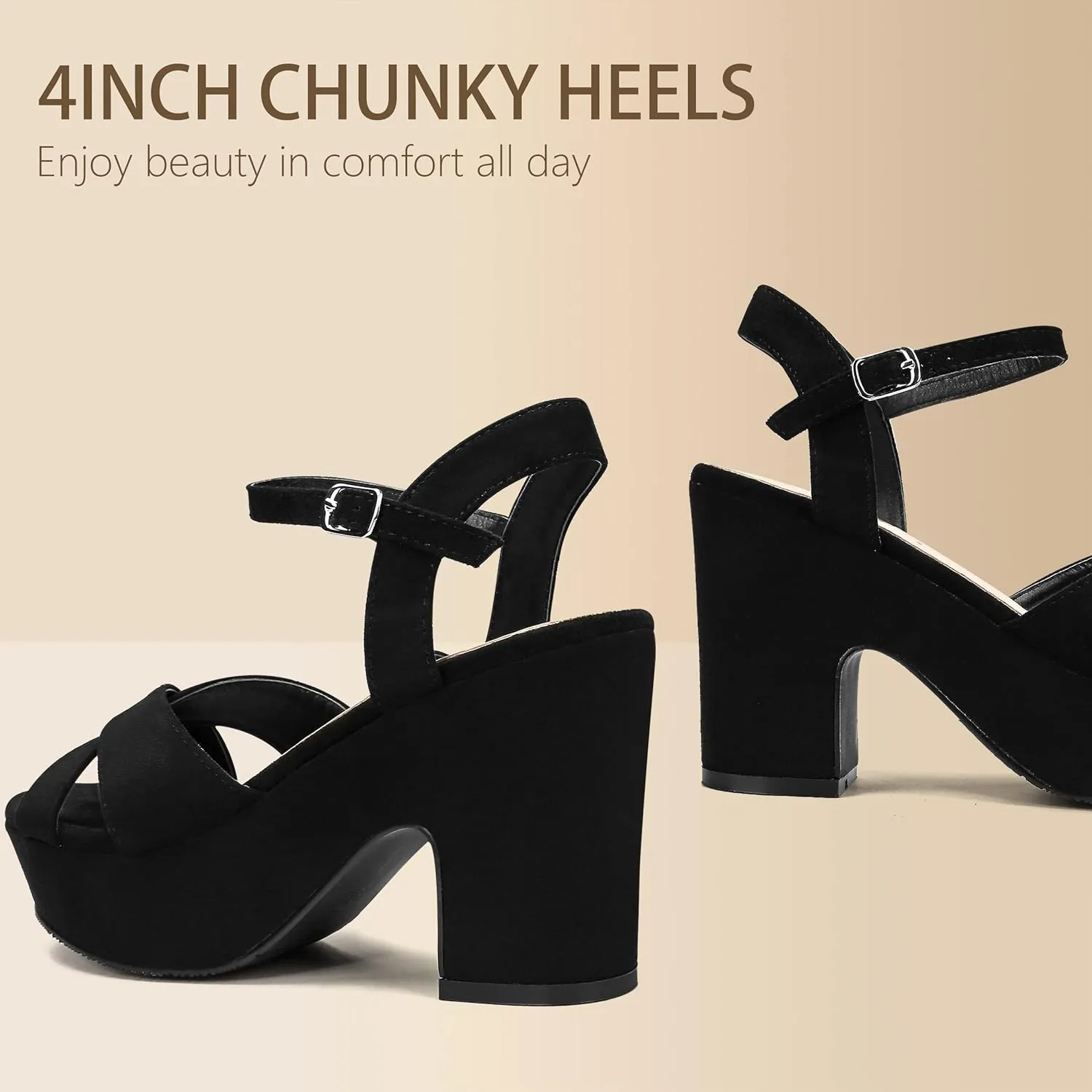 Women's Platform Wedges Heels Sandals Suede Block Chunky High Heel Ankle Strap Open Toe Comfortable Wedding Party Dress Pump Sandal