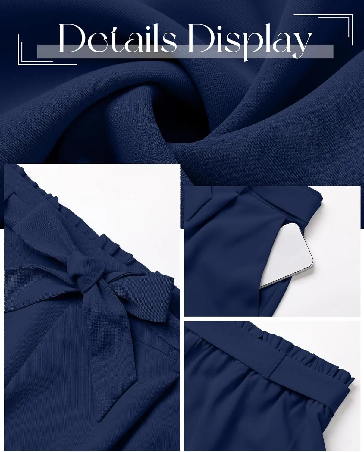 Women's Plus Size Wide Leg Dress Pants High Waist Palazzo Adjustable Knot Casual Business Trousers with Pockets