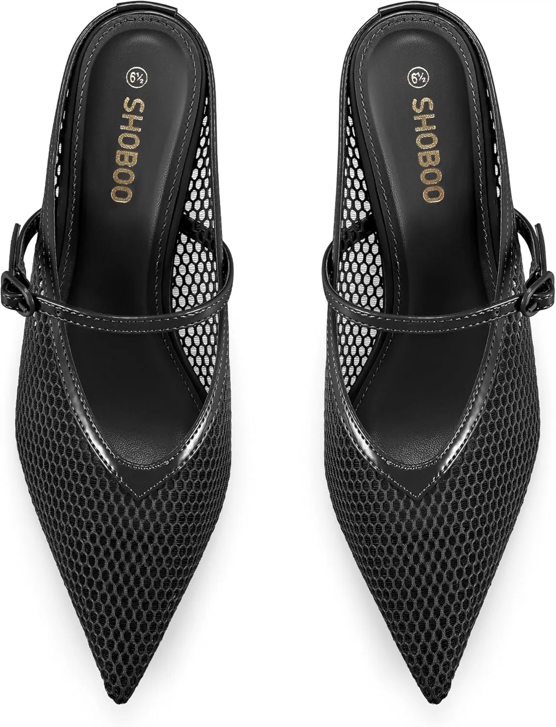 Women's Pointed Toe Kitten Heels Mesh Dress Sandals Slip On Pump Shoes with Strap for Casual Party Office
