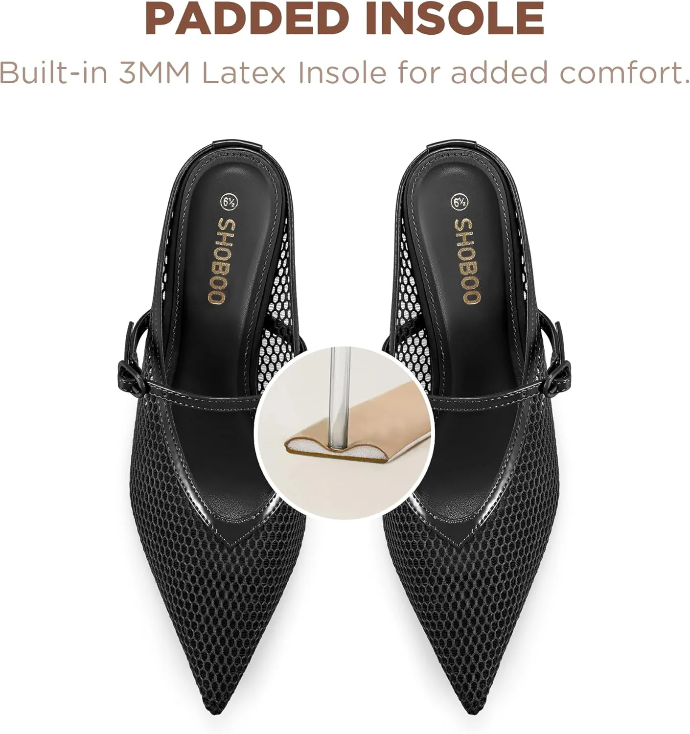 Women's Pointed Toe Kitten Heels Mesh Dress Sandals Slip On Pump Shoes with Strap for Casual Party Office