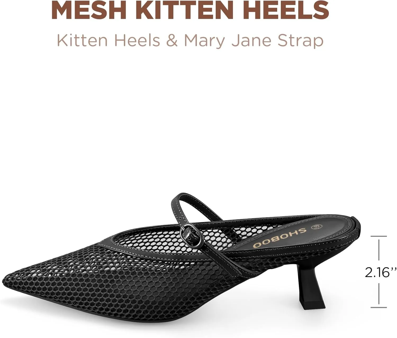 Women's Pointed Toe Kitten Heels Mesh Dress Sandals Slip On Pump Shoes with Strap for Casual Party Office